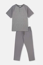 Dagi Gray Raglan Sleeve Jacquard Pajama Set