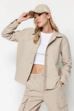 Trendyol Beige Oversize Denim Shirt Jacket