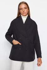 Trendyol Anthracite Oversize široký šálový límec s razítkovaným kabátem