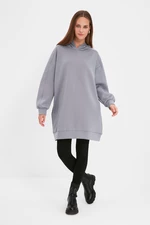 Trendyol Gray Hoodie with Pocket Scuba Knitted Wide fit Oversize Sweatshirt