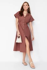 Trendyol Brown Waist Midi Woven Shirt Dress