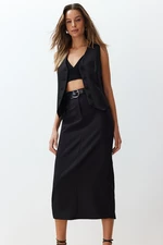 Trendyol Black Waist Detail Pencil Midi Woven Skirt