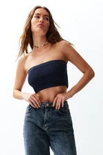 Trendyol Navy Plain Strapless Neck Super Crop Knitted Blouse