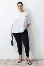 Trendyol Curve White Print Detailed Oversize Knitted T-shirt