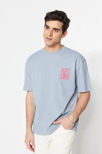 Trendyol Gray Relaxed/Casual Fit Crew Neck Text Printed 100% Cotton T-Shirt