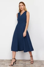 Trendyol Navy Blue A-line Double Breasted Collar Button Detail Midi Woven Dress