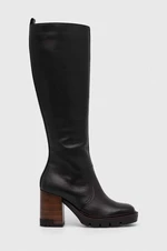 Kožené kozačky Wojas dámské, černá barva, na podpatku, lehce zateplené, 7105051