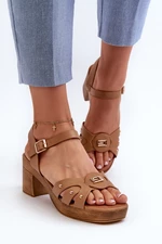 Women's high-heeled sandals made of eco leather, brown Assames
