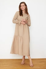 Trendyol Beige Sleeve Detailed Plain Woven Dress