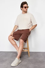 Trendyol Brown Oversize/Wide-Fit Concealed Cord Elastic Waist Cargo Pocket Tag Shorts