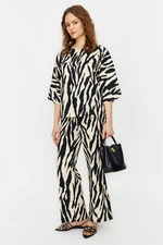 Trendyol Mink Three Quarter Sleeve Zebra Patterned Tunic Trousers Woven Bottom Top Set