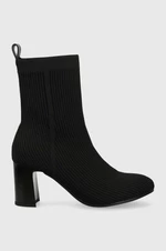 Členkové topánky Tommy Hilfiger FEMININE ESSENTIAL KNIT dámske, čierna farba, na podpätku, FW0FW07405