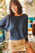 Olalook Dámsky indigo prelamovaný Bateau oversized pleteninový sveter Olalook Dámsky indigo prelamovaný Bateau oversized pleteninový sveter