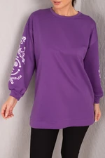 armonika Women's Purple Round Neck Embossed Sleeve Tunic