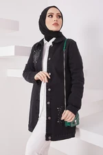 InStyle Pearl Detailed Denim Jacket - Black