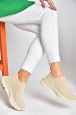 Fox Shoes P239503304 Beige Tricot Fabric Women's Sports Shoes Sneakers