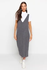 Trendyol Anthracite Maxi Knitwear V-Neck Dress