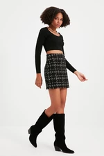 Trendyol Black Plaid Tweed Fabric Mini tkaná sukně