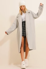 Trend Alaçatı Stili Women's Gray Cachet Unlined Long Coat
