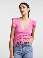 Růžové dámské crop top tričko Pieces Tegan - Dámské