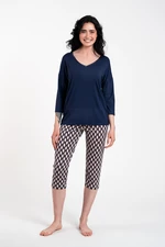 Women's pyjamas Milda, 3/4 sleeve, 3/4 leg - navy blue/print