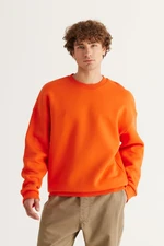 AC&Co / Altınyıldız Classics Men's Orange Oversize Loose Fit Fleece Inner 3 Threads Crew Neck Cotton Sweatshirt.