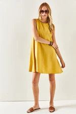 Olalook Women's Yellow Sleeveless Linen Blend A-Line Dress