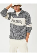 Koton High Neck Sweatshirt Motto Printed Color Block