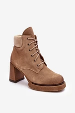 Beige Suede Lace-up High Heel Lemar Flomes Ankle Boots