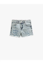 Koton Denim shorts with pockets, frayed details, tassels around the edges, and an adjustable elasticated waist.