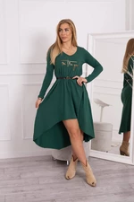 Dress with a decorative belt and inscription dark green