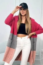 Sweater with wool tri-color fuchsia+gray+powder pink