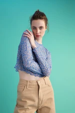 DEFACTO Slim Fit Crew Neck Printed Tulle Long Sleeve T-Shirt