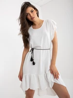 Ecru asymmetrical dress with frill and belt
