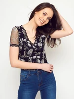 Body decorated with embroidered flowers black