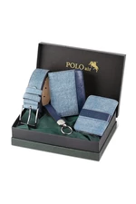 Polo Air Belt, Wallet, Card Holder, Keychain, Gift Box, Navy Blue Set