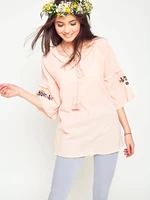 Salmon blouse decorated with embroidery 100% Yups cotton