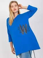 Dark blue long blouse plus size with print