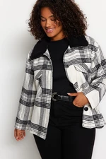 Trendyol Curve Black Striped Double Pocket Coat