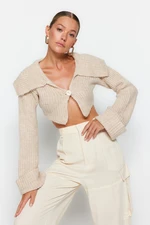 Trendyol Stone Crop Polo Neck Knitwear Cardigan