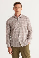 AC&Co / Altınyıldız Classics Men's Brown Slim Fit Slim Fit Collar Hidden Buttons Collar Cotton Shirt.