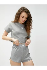 Koton Short Sleeve Pajama Tops with a Crew Neck Label Detail Modal.