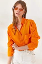 Olalook Women's Orange One Pocket Woven Viscose Shirt