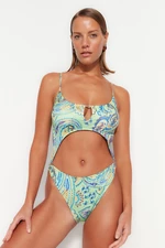 Trendyol Paisley Patterned Round Neck Accessorized High Leg Swimsuit