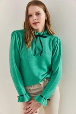 Bianco Lucci Women's Sleeves And Collar Bow Patterned Knitwear Sweater