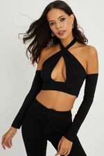 Cool & Sexy Women's Black Backless Crop Blouse B1729