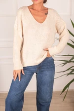 armonika Women's Cream V-Neck Knit Sweater