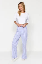 Trendyol White Blue 100% Cotton Striped Knitted Pajamas Bottoms