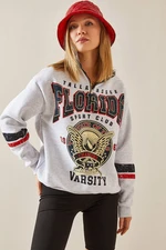 XHAN Gray Printed & Zippered Sweatshirt