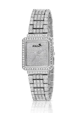 Polo Air Square Vintage Women's Wristwatch with Lots of Stones in Silver Color